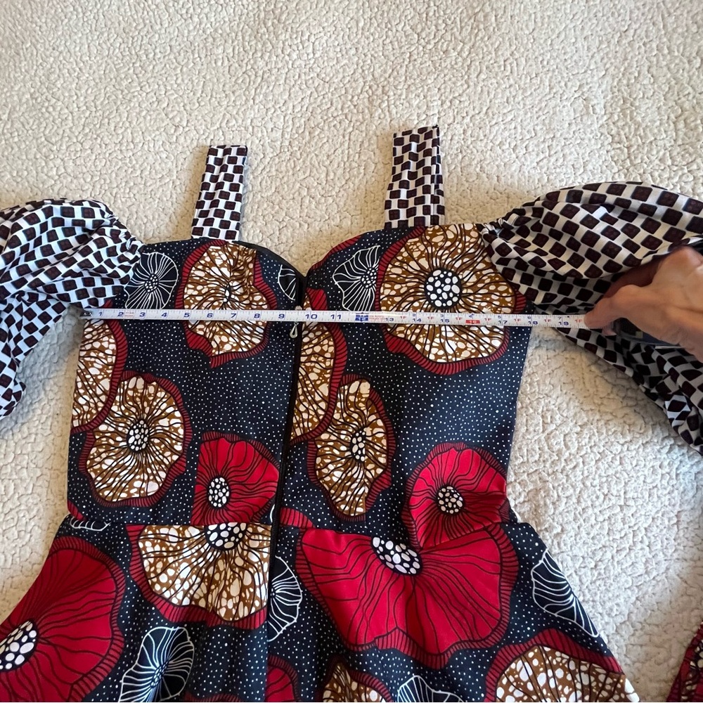 Homemade Custom Off Shoulder Top - Red‎ & Black Cinch Waist Puff Sleeves - Picture 9 of 13